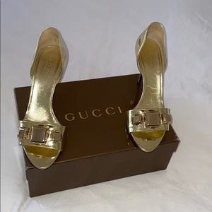 Gucci Gold Embellished Heel Sandal